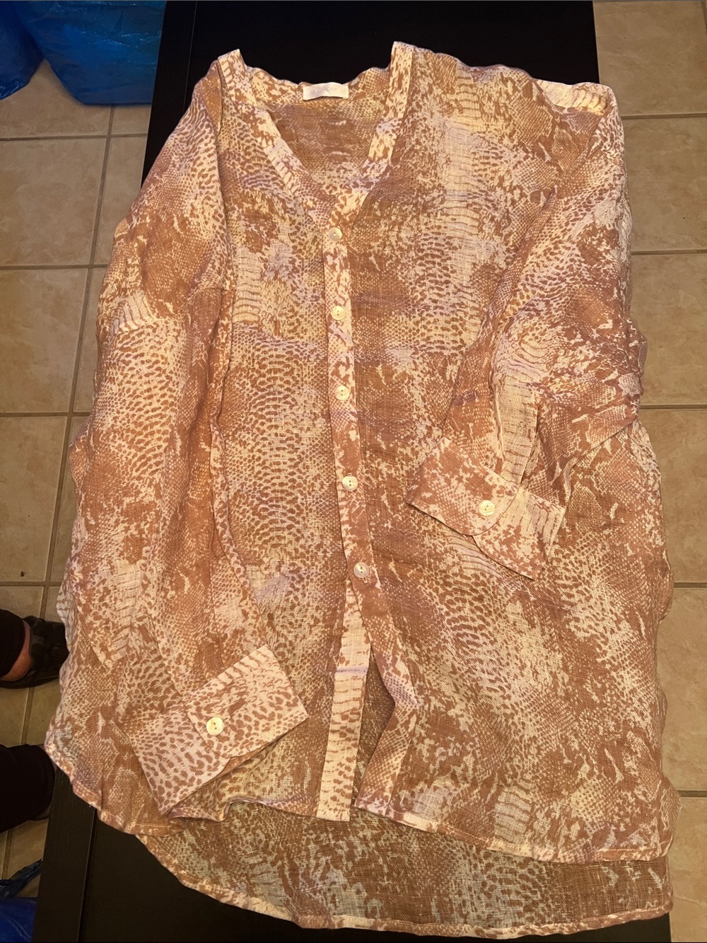 Lightweight Beige Pink Printed Button-Front Blouse